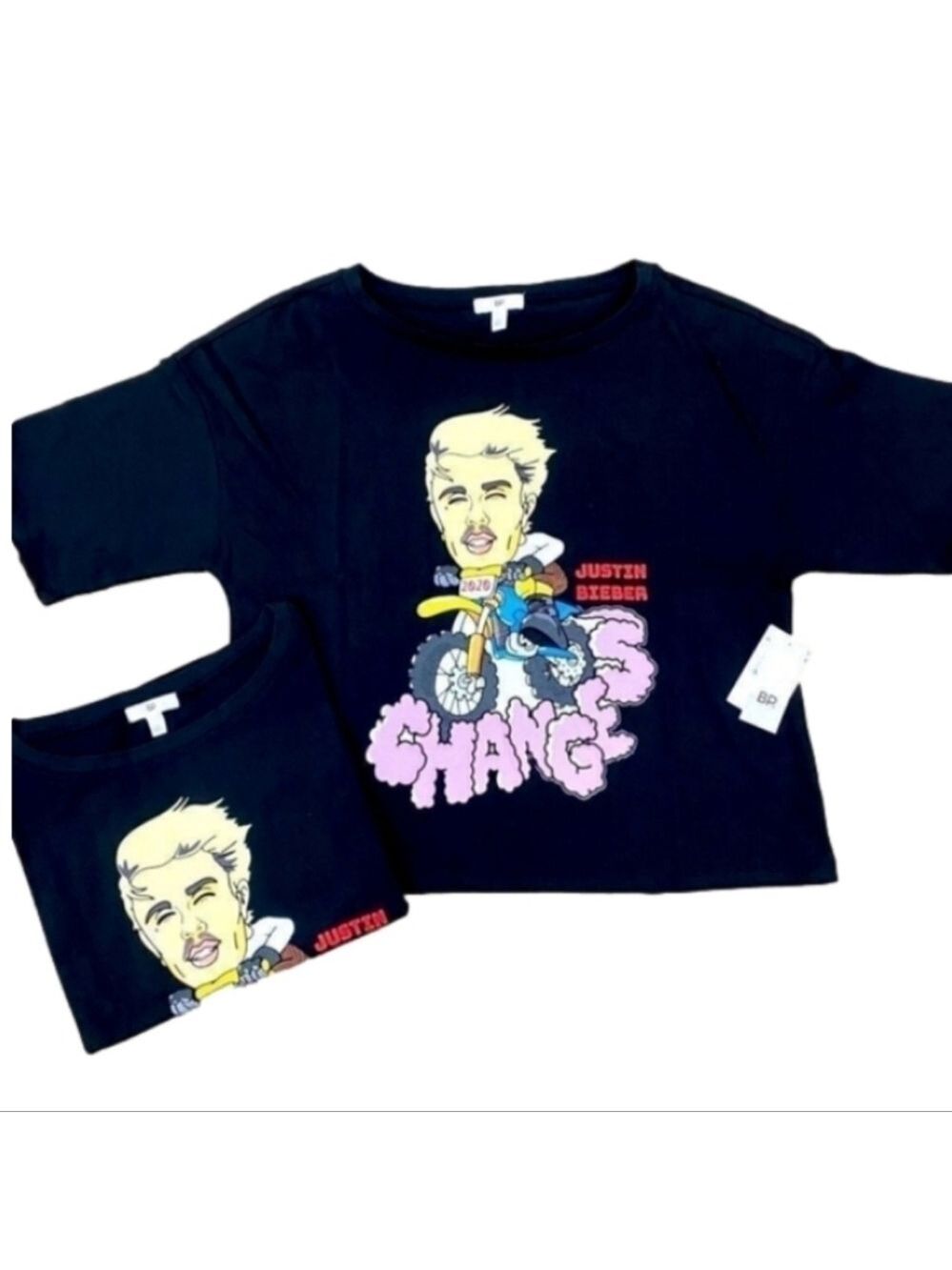BP Justin Bieber Graphic Crop Top Baby Tee Black Medium - Picture 2 of 12